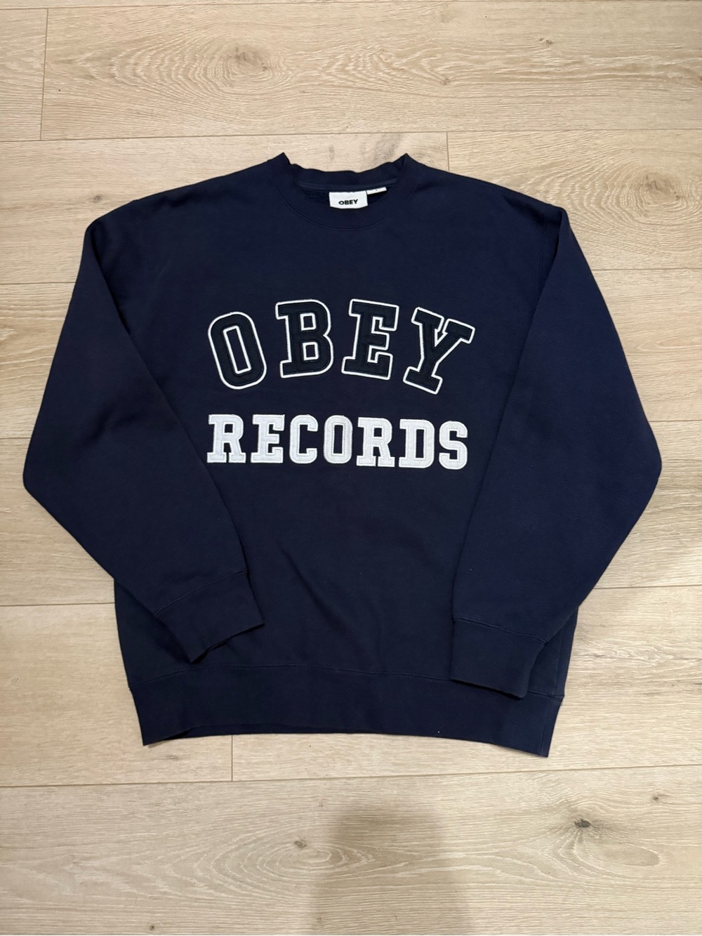 Navy Blue Obey 'RECORDS' Crewneck Sweatshirt